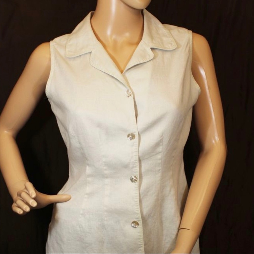 VTG Sage Linen Vest Sleeveless Top Button Down - Picture 6 of 7